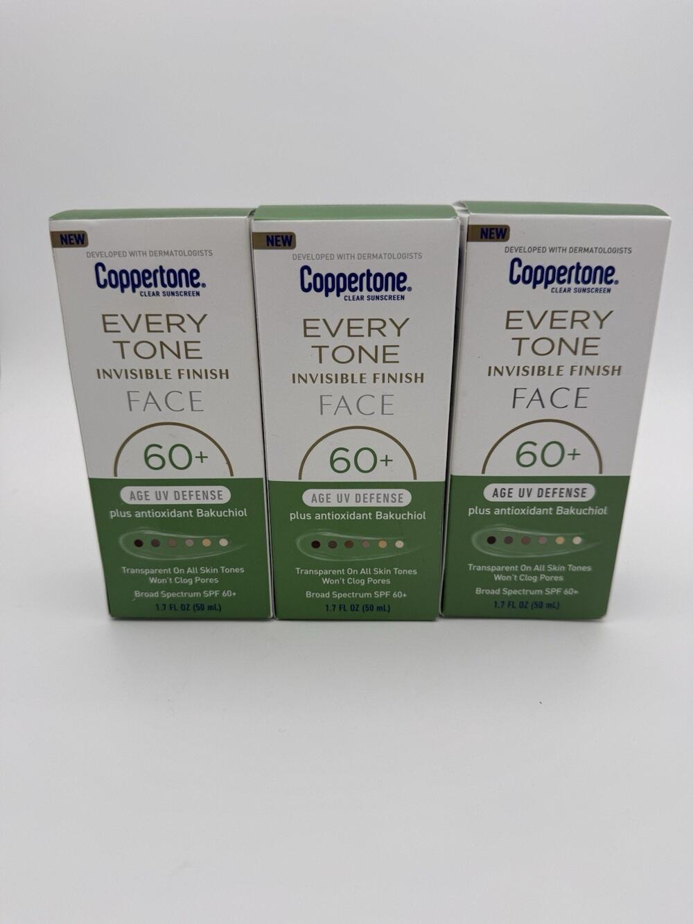 3x COPPERTONE EVERY TONE FACE SPF 60+ AGE UV DEFENSE 1.7oz EXP 09/26 NEW LOTION